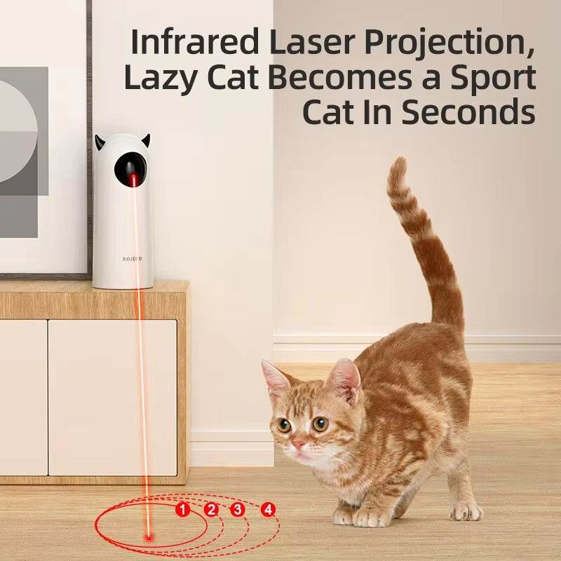 Interactive smart cat toy with automatic LED laser engaging a playful cat indoors