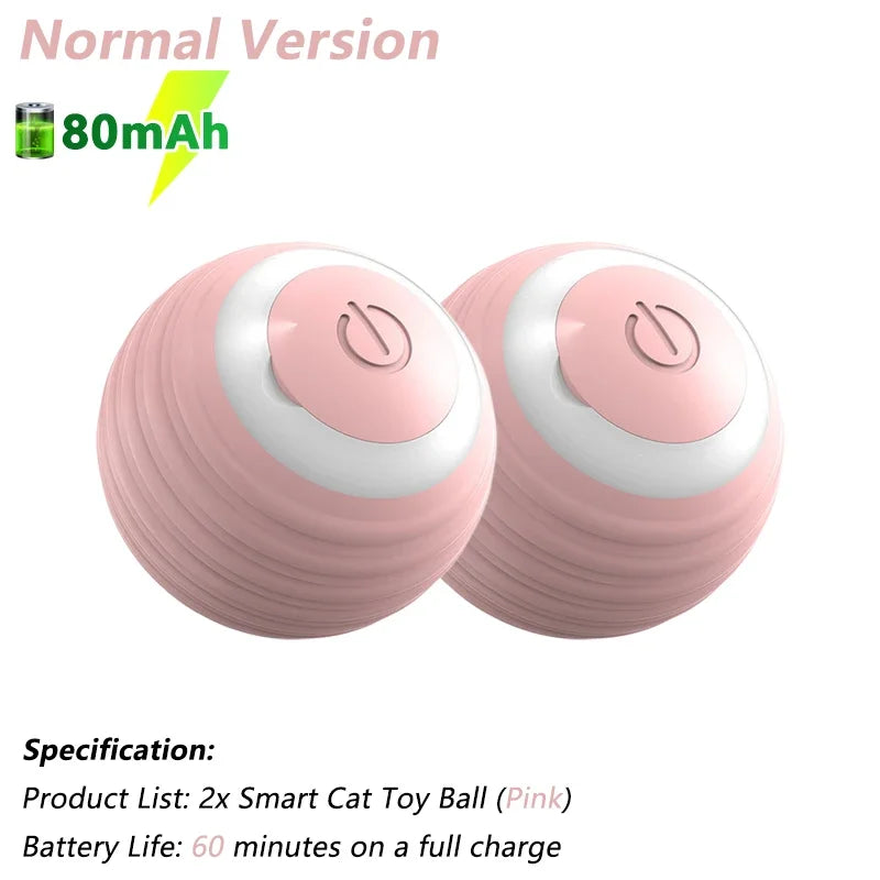 Pink interactive cat toy rolling ball, smart electronic toy for indoor cats, normal version with 80mAh battery, set of two.