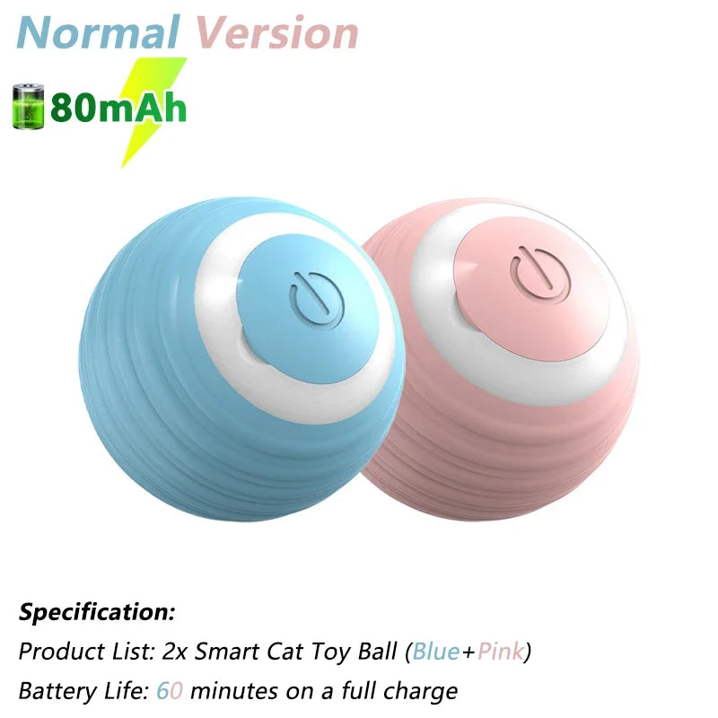 interactive cat toy rolling ball in blue and pink with 80mAh battery