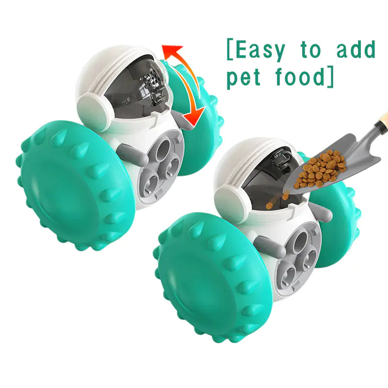 Interactive dog toy food dispenser tumbler with easy pet food filling feature