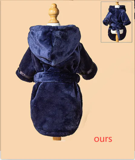 Dark blue cotton dog bathrobe - stylish dog clothes for pets