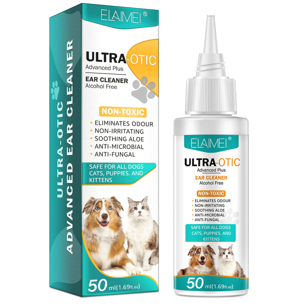 Pet Ear Cleaning Solution - 50ml Gentle Cleaner for Dogs & Cats with packaging