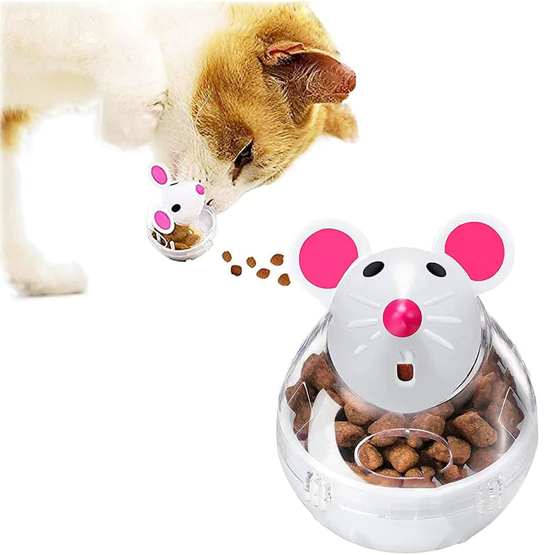 Interactive cat feeder toy with mouse design and tumbler feature, engaging feline while dispensing kibble.