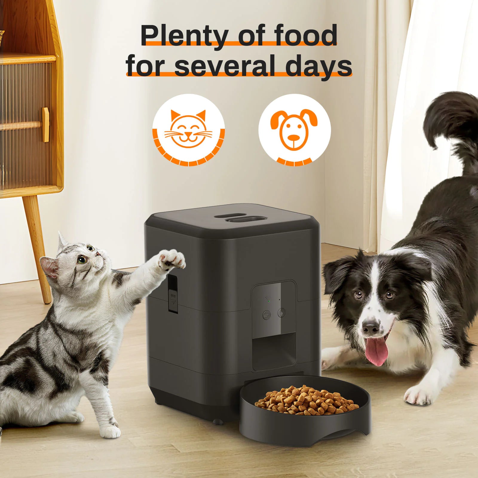 Smart pet feeding scheduler with remote timing & portion control for cats and dogs