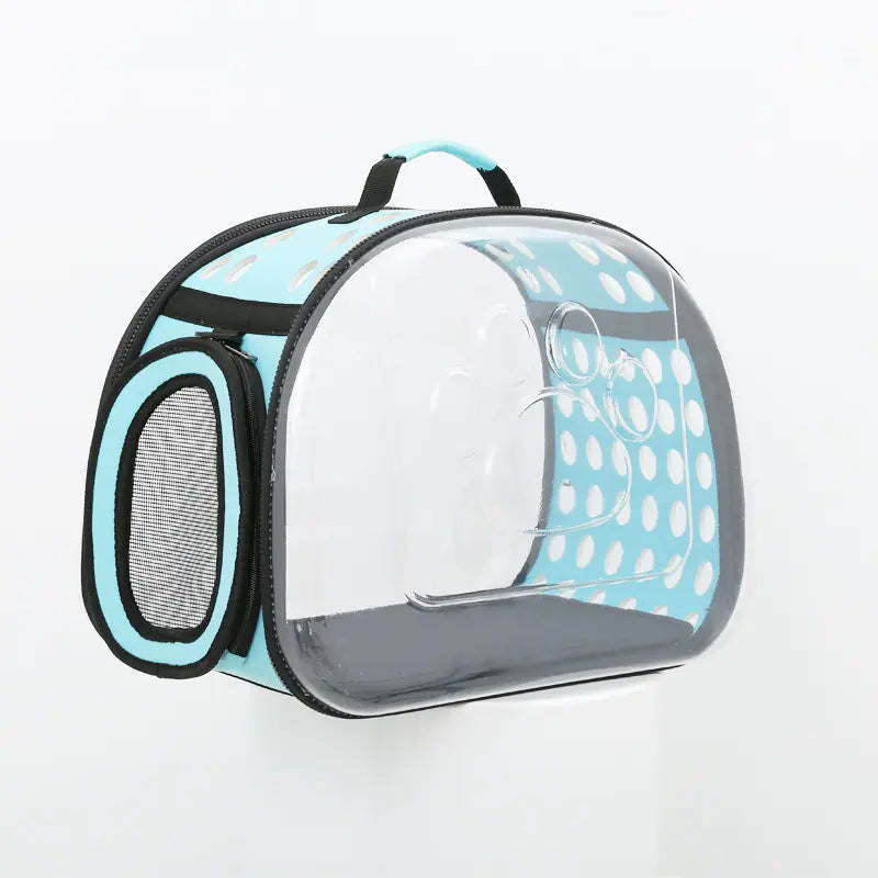 Foldable pet carrier bag with space capsule design for cats and dogs, featuring excellent visibility and modern style.