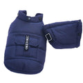 Chic winter dog vest in navy blue, made of polyester for warmth and style, ideal for keeping pets cozy during cold weather.