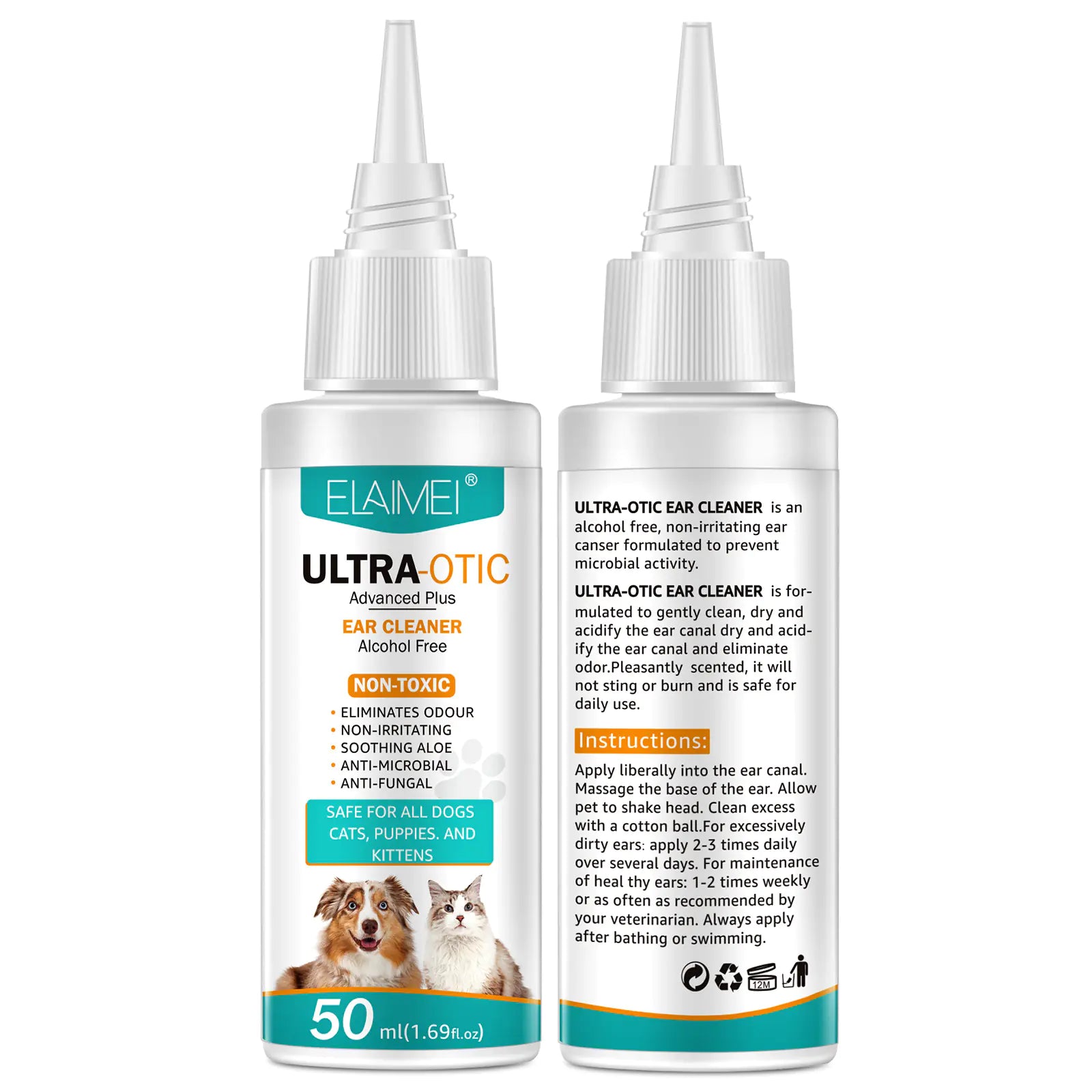 Pet Ear Cleaning Solution - 50ml Gentle Cleaner for Dogs & Cats