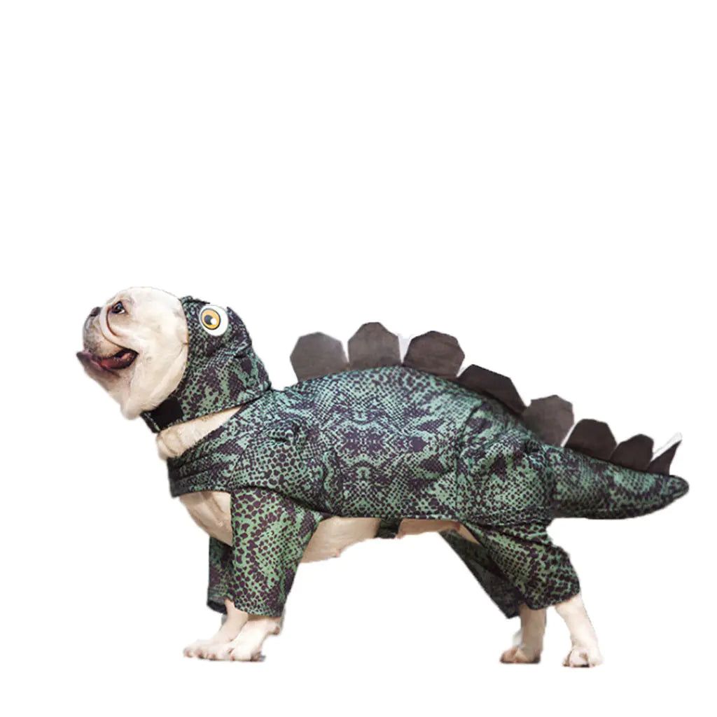 Dog wearing funny dinosaur pet costume, XS-XXL, hilarious outfit for parties and photo shoots