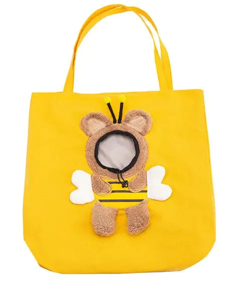 Yellow little bee pet carrier bag with cute bee motif design for small cats and dogs.