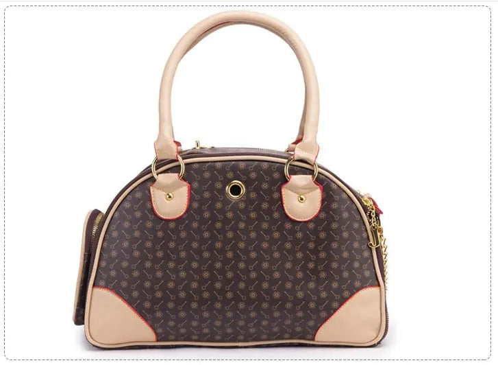 Stylish pet carrier bag for cats and dogs with a fashionable design, perfect for comfort and convenience while traveling with pets.