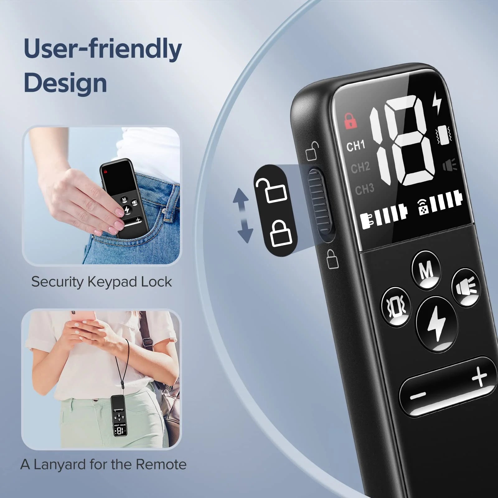 waterproof dog training collar remote with security lock and lanyard, user-friendly design