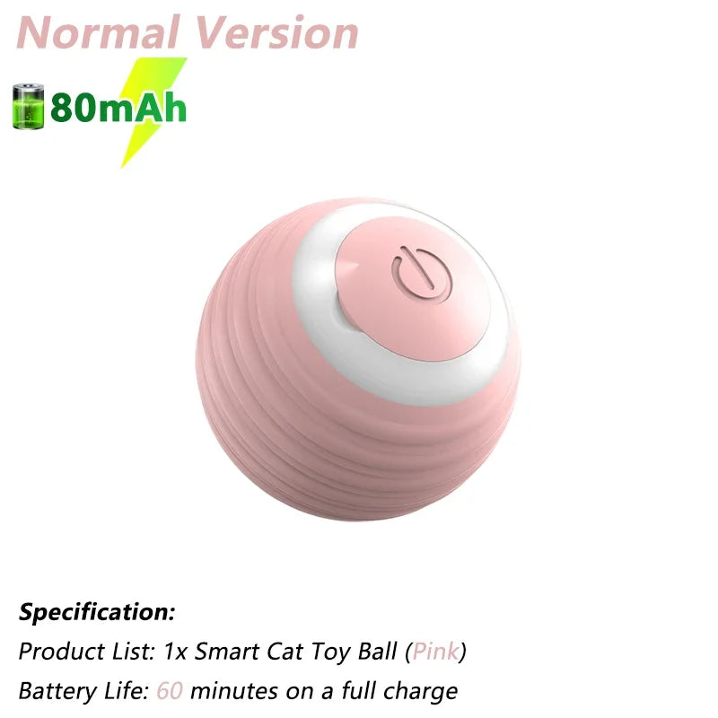 Pink interactive cat toy rolling ball with 80mAh battery, automatic features for indoor play, keeps cats engaged and entertained.