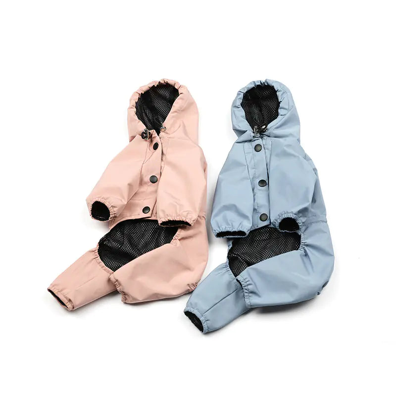 Pink and blue WeatherWise Pet Raincoats for dogs, perfect dog raincoat for winter, showcasing high-quality jacket fabric.