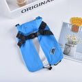 Blue waterproof dog raincoat with adjustable straps for pets