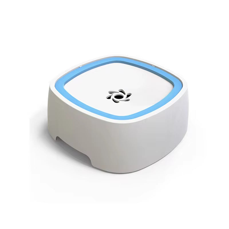 Spill-proof dog water bowl with floating design and anti-overflow features, ideal for cats and dogs, plastic, non-skid option available.