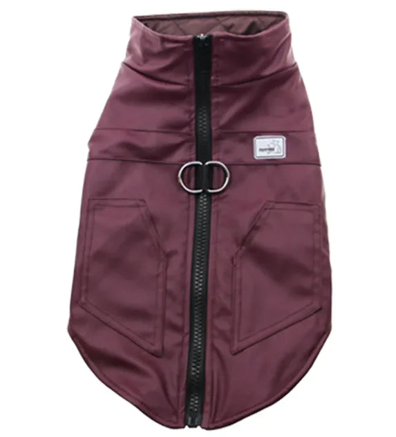 Leather winter pet vest in elegant color for dogs and cats, providing warmth and style.