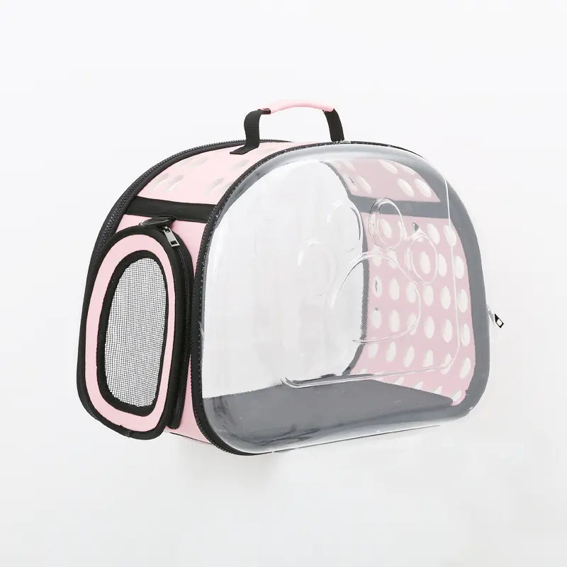 Foldable pet carrier bag with durable PVC and space capsule design for cats and dogs